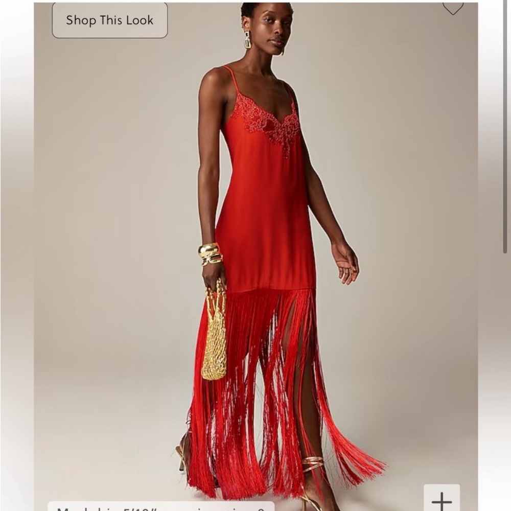 J crew scarlet red Collection fringe-trim slip dress - Picture 3 of 8